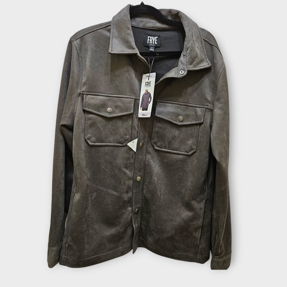 Frye Faux Suede Shirt Jacket Mens Small Charcoal‎ Gray Button Up Pockets New